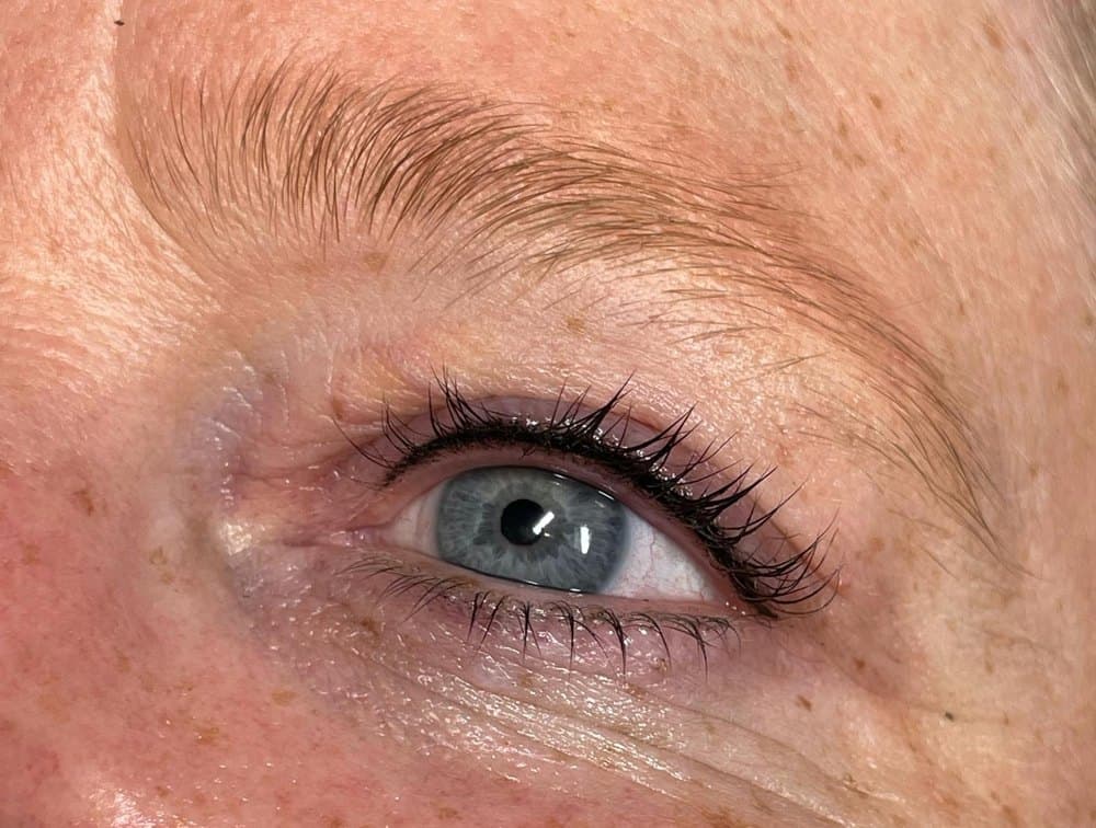 Close-up of lifted and tinted natural lashes after a lash lift and tint at Nata Beauty in Bristol