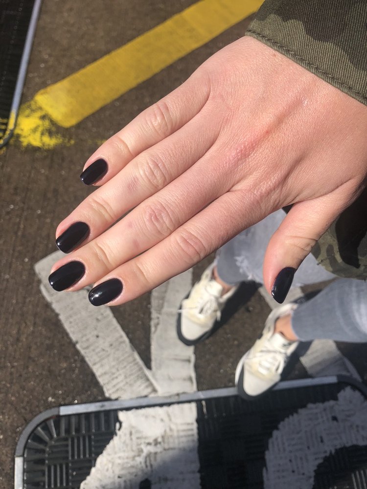Dark gel manicure on almond nails — Nata Beauty, Bristol